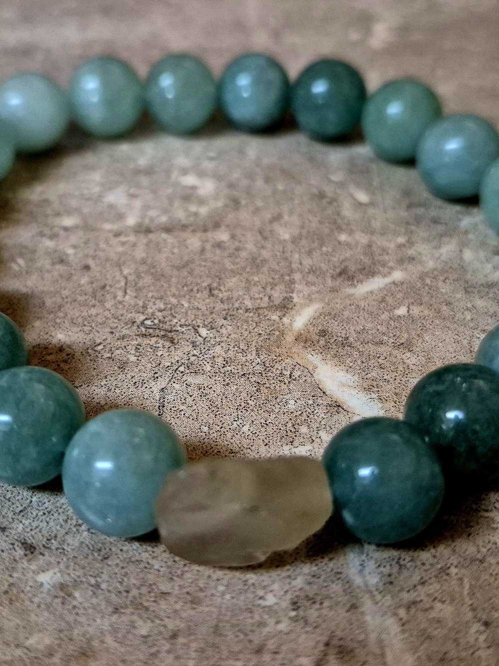 Genuine Green Aventurine Stone w/a Yellow Raw Citrine- Stretch Gemstone Bracelet
